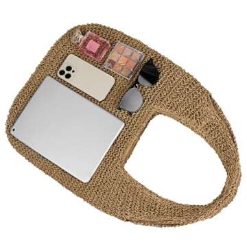 Women Large Straw Beach Bag Handmade Woven Shoulder Bags Hobo Tote Handbag Purse for Summer (Khaki)