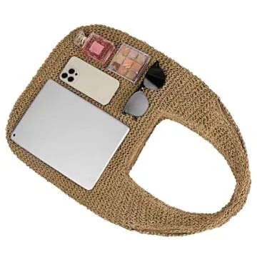 Women Large Straw Beach Bag Handmade Woven Shoulder Bags Hobo Tote Handbag Purse for Summer (Khaki)