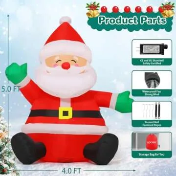 GOOSH 5 FT Christmas Inflatable Santa for Holiday Decor