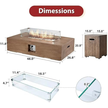 ECOTOUGE Outdoor Propane Gas Fire Pit Table 50,000 BTU