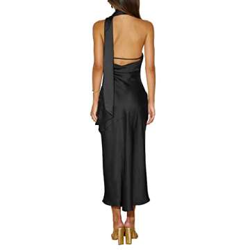 Sexyshine Women's Elegant Halter Tie Neck Sleeveless Satin Long Dress Backless Split Cocktail Party ...