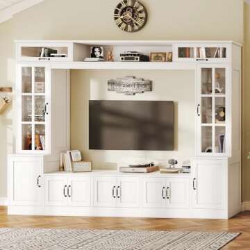 AMERLIFE 98" W Wall Unit TV Stand with Storage for TVs up to 80", Modern TV Console with LED Lights,...