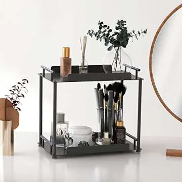 FLE Bathroom Organizer Countertop,Bathroom Counter Organizer Decorative Tray Cosmetic Organizer,Countertop Storage Shelf for Bathroom, Kitchen, Living Room, Bedroom, Dressing Table (2-Tier)