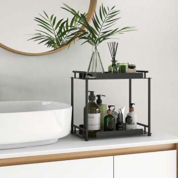 FLE Bathroom Organizer Countertop,Bathroom Counter Organizer Decorative Tray Cosmetic Organizer,Countertop Storage Shelf for Bathroom, Kitchen, Living Room, Bedroom, Dressing Table (2-Tier)