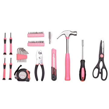 CARTMAN 39Piece Tool Set General Household Hand Tool Kit with Plastic Toolbox Storage Case Pink