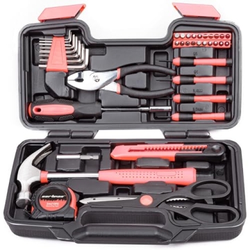 CARTMAN 39Piece Tool Set General Household Hand Tool Kit with Plastic Toolbox Storage Case Pink