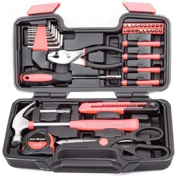 CARTMAN 39Piece Tool Set General Household Hand Tool Kit with Plastic Toolbox Storage Case Pink