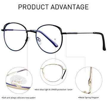 ANDWOOD Blue Light Blocking Glasses Women Cat Eye Computer Eyeglasses Metal Frame Hipster 2 Pack Gol...
