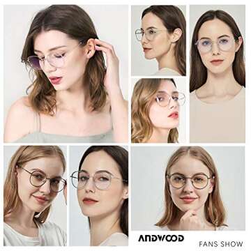 ANDWOOD Blue Light Blocking Glasses Women Cat Eye Computer Eyeglasses Metal Frame Hipster 2 Pack Gold Black