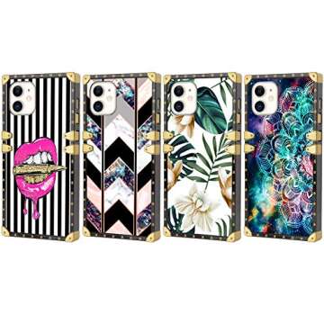 Square Case Compatible iPhone 11 2019 6.1 Inch Pink Lips Luxury Elegant Soft TPU Shockproof Protective Metal Decoration Corner Back Cover Case iPhone 11 Case