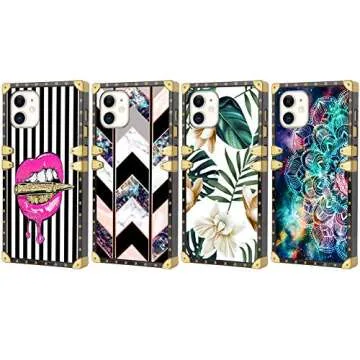Square Case Compatible iPhone 11 2019 6.1 Inch Pink Lips Luxury Elegant Soft TPU Shockproof Protective Metal Decoration Corner Back Cover Case iPhone 11 Case