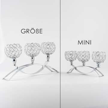 VINCIGANT 3 Arm Crystal Candle Stick Holders for Christmas Table Centerpiece, Silver Candelabra Ornaments for Wedding Thanksgiving Dinning Room Decorations,Gifts Boxed