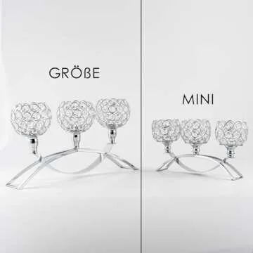 VINCIGANT 3 Arm Crystal Candle Stick Holders for Christmas Table Centerpiece, Silver Candelabra Ornaments for Wedding Thanksgiving Dinning Room Decorations,Gifts Boxed