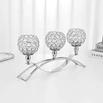 VINCIGANT 3 Arm Crystal Candle Stick Holders for Christmas Table Centerpiece, Silver Candelabra Ornaments for Wedding Thanksgiving Dinning Room Decorations,Gifts Boxed
