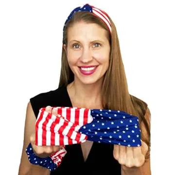 Shimmer Anna Shine Red White and Blue Patriotic American Flag Twist Headband USA (American Flag Headband)