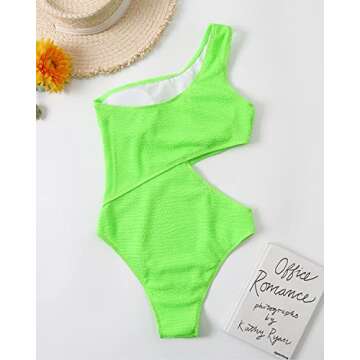 Limeeke Women's Cutout One Piece Swimsuit One Shoulder Swimwear Ribbed Monokini Bathing Suits Fluorescent Green S