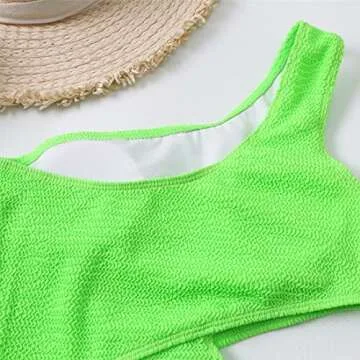 Limeeke Women's Cutout One Piece Swimsuit One Shoulder Swimwear Ribbed Monokini Bathing Suits Fluorescent Green S