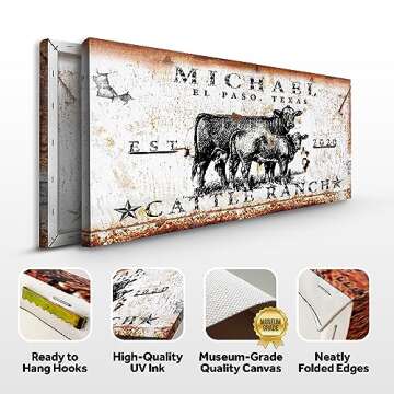 TAILORED CANVASES Personalized Cattle Ranch Sign Wall Art Decor - Custom Large Rustic Family Print C...