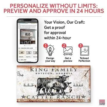 TAILORED CANVASES Personalized Cattle Ranch Sign Wall Art Decor - Custom Large Rustic Family Print Canvas for Farmhouse, Home, Living Room, Bedroom and Kitchen - Angus Cow, Mother and Calf, 20x10in