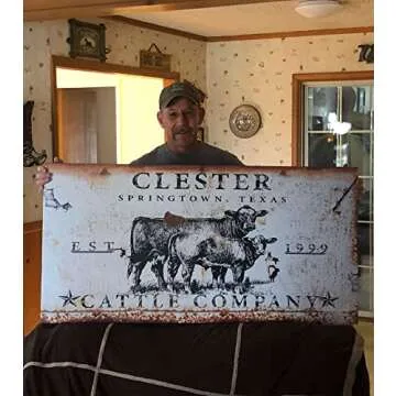 TAILORED CANVASES Personalized Cattle Ranch Sign Wall Art Decor - Custom Large Rustic Family Print Canvas for Farmhouse, Home, Living Room, Bedroom and Kitchen - Angus Cow, Mother and Calf, 20x10in