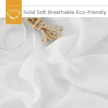 RYB HOME White Curtains for Bedroom Linen Textured Blend Semi Sheer Curtains Privacy Light Airy Sheers for Bathroom Living Room Cafe, White, 70 inch Wide x 63 inch Long, 2 Panels