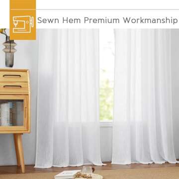 RYB HOME White Curtains for Bedroom Linen Textured Blend Semi Sheer Curtains Privacy Light Airy Sheers for Bathroom Living Room Cafe, White, 70 inch Wide x 63 inch Long, 2 Panels
