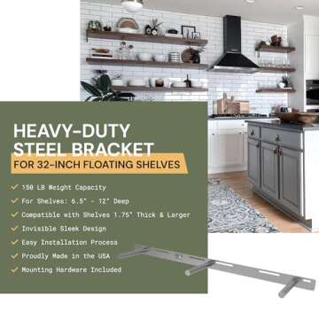 Floating Shelf Bracket - 32” Hidden Shelf Brackets, 150 LB Weight Capacity, Supports Wall Mounted ...