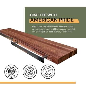 Floating Shelf Bracket - 32” Hidden Shelf Brackets, 150 LB Weight Capacity, Supports Wall Mounted Floating Shelves of Any Length, 3/4 Inch Industrial Solid Steel Support Rods Walnut Wood Works