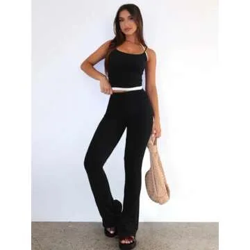 Bellelily Women's 2 Piece Lounge Sets Y2K Flare Pants & Crop Top
