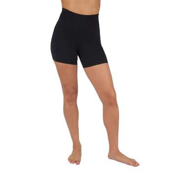 Yogalicious Lux High Waist Squat Proof Biker Shorts - 2 Pack - Black 7" Elastic Free - Medium