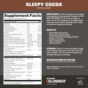 MTN OPS Slumber Deep Sleep & Muscle Recovery Supplement - 30 Servings, Sleepy Cocoa