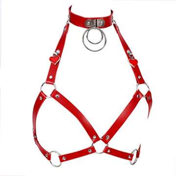 Womens Harness Body Leather Chain Bra Adjustable Lingerie Cage Waist Belt Punk Goth Plus Size Festival Rave (Red)