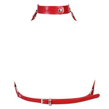 Womens Harness Body Leather Chain Bra Adjustable Lingerie Cage Waist Belt Punk Goth Plus Size Festival Rave (Red)