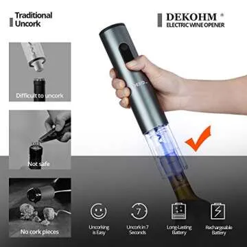 DEKOHM Electric Wine Bottle Opener, Rechargeable Wine Opener Set Cordless Electronic Corkscrew, 5 IN...