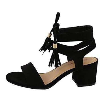 TOP Moda Women's Tassel Block Heel Gladiator Sandals