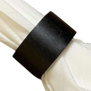 Divine glance Wood Napkin Rings Colourful Dining Table Napkin Holder, Classic Everyday Use Christmas Napkin Rings Buckles,Festive Party Gift for Table (12 PCS Wooden Black Plane Napkin Rings)