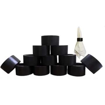 Divine glance Wood Napkin Rings Colourful Dining Table Napkin Holder, Classic Everyday Use Christmas Napkin Rings Buckles,Festive Party Gift for Table (12 PCS Wooden Black Plane Napkin Rings)