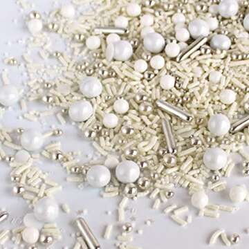 Wedding Bells Sprinkle Mix| Made In USA By Sprinkle Pop| Classic Pure White Sprinkles With Shimmerin...
