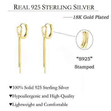 SLUYNZ 925 Sterling Silver Hoop Earrings Tassel for Women Teen Girls Bow Hoop Earrings Huggie Dangling Chain (B-GOLD)
