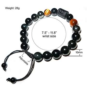 Birthday Gift, Rainbow Black Obsidian Mens Bracelet, Couples Bracelets 10mm Natural Tigers Eye Hematite Bracelet, Zodiac Healing Crystal Bracelet Good Luck Gifts (Taurus gifts)