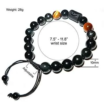 Birthday Gift, Rainbow Black Obsidian Mens Bracelet, Couples Bracelets 10mm Natural Tigers Eye Hematite Bracelet, Zodiac Healing Crystal Bracelet Good Luck Gifts (Taurus gifts)