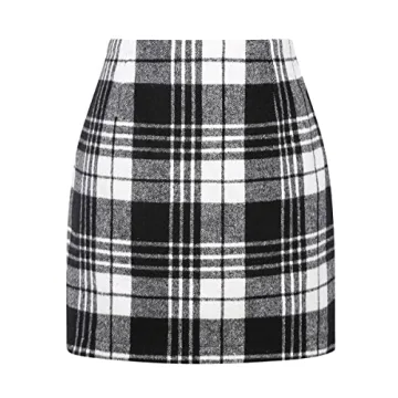 Women's High Waist Plaid Bodycon Mini Skirt in Black - XS