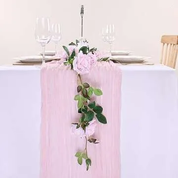 SAJOO Pink Cheesecloth Table Runner - Elegant 13ft Decor