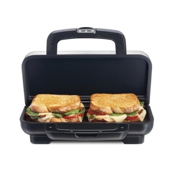 Proctor Silex Deluxe Hot Sandwich Maker with Easy-Clean Durable Nonstick Ceramic Plates, Fits up to ...