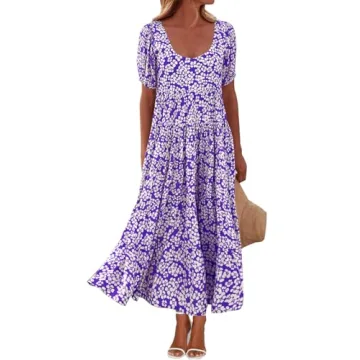 PRETTYGARDEN Puff Sleeve Spring Wedding Guest Dresses for Women 2024 Plus Size Floral Maxi Dress Smo...