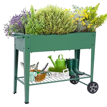Ohuhu Raised Garden Bed Planter Box with Wheels, Elevated Planters Plant Cart with Drainage Holes fo...