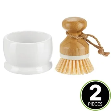 mDesign Eco-Friendly Bamboo Dish Scrub Brush Set