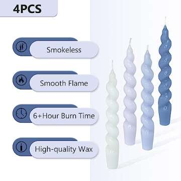 Spiral Taper Candle Blue Candlesticks Gradient Coloed Candle Sticks Unscented Candles Handmade Dinne...
