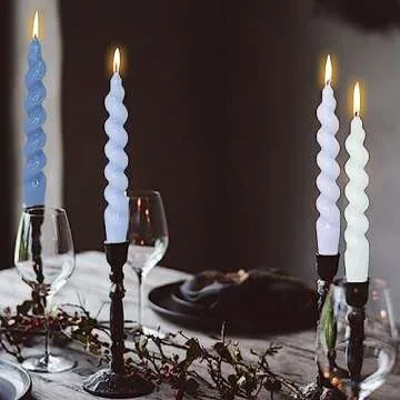 Gradient Blue Spiral Taper Candles for Home Decor and Events