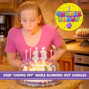 Candle Buddy Pack Birthday Candle Holder (Pink) - Sticks to Smooth Surfaces / Reusable / Washable/ Help Keep “Germs Off” While Blowing Out Birthday Candles! (Pink)